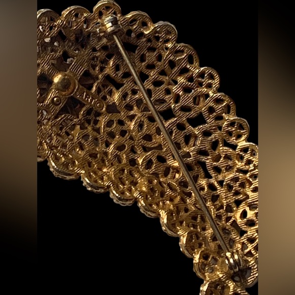 Vintage Signed ART Art Pepper Gold Plated Crystal Fall Cornucopia Brooch Jewelry - Picture 8 of 10